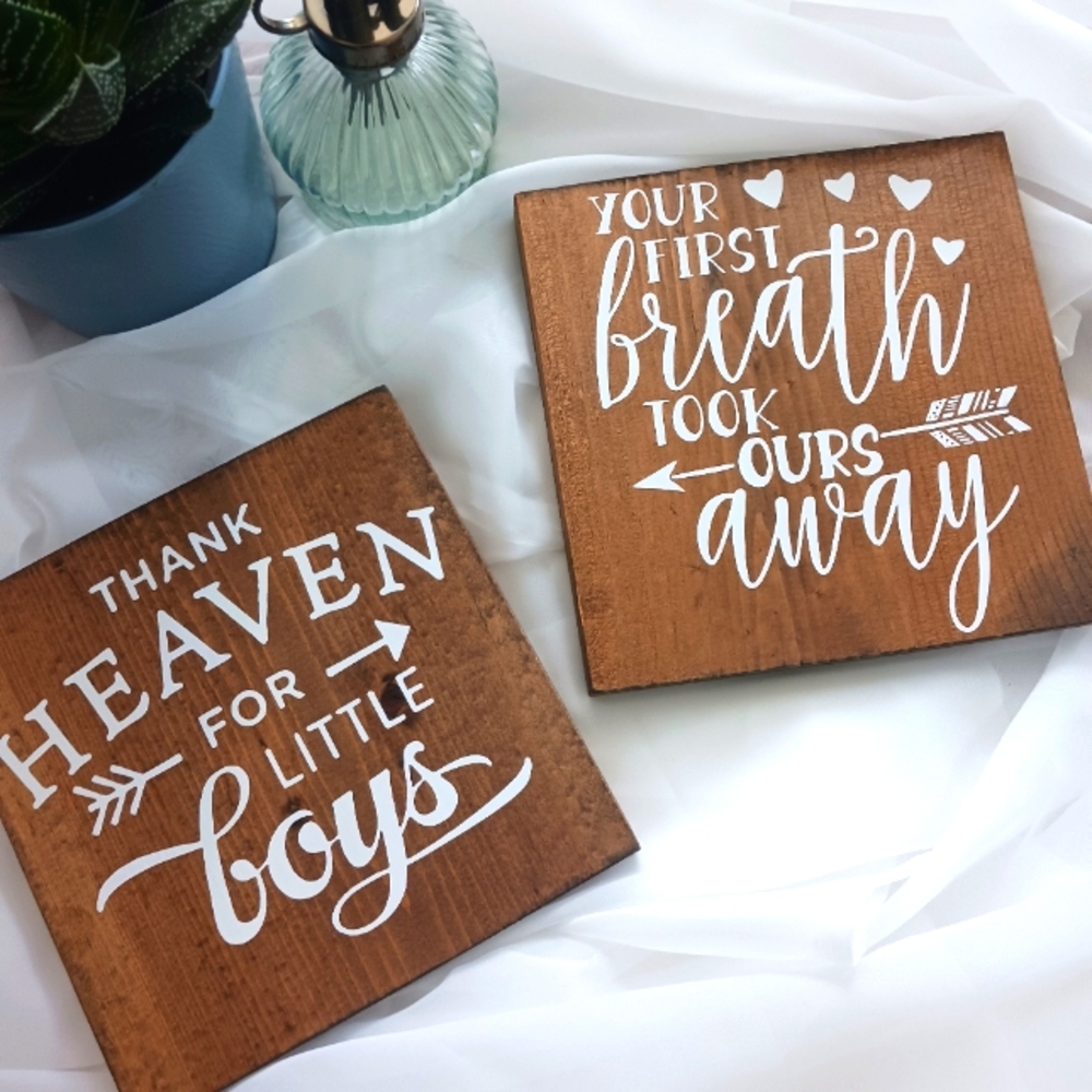 Baby Nursery Wooden Wall Decor Sign Plaque w/ Cute Saying, Set of 2